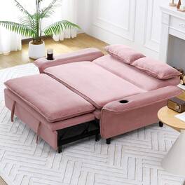 Roomtec - 65.74inch letter striped fabric multifunctional sofa bed suitable for bedrooms and living rooms. The armrests and - Pink