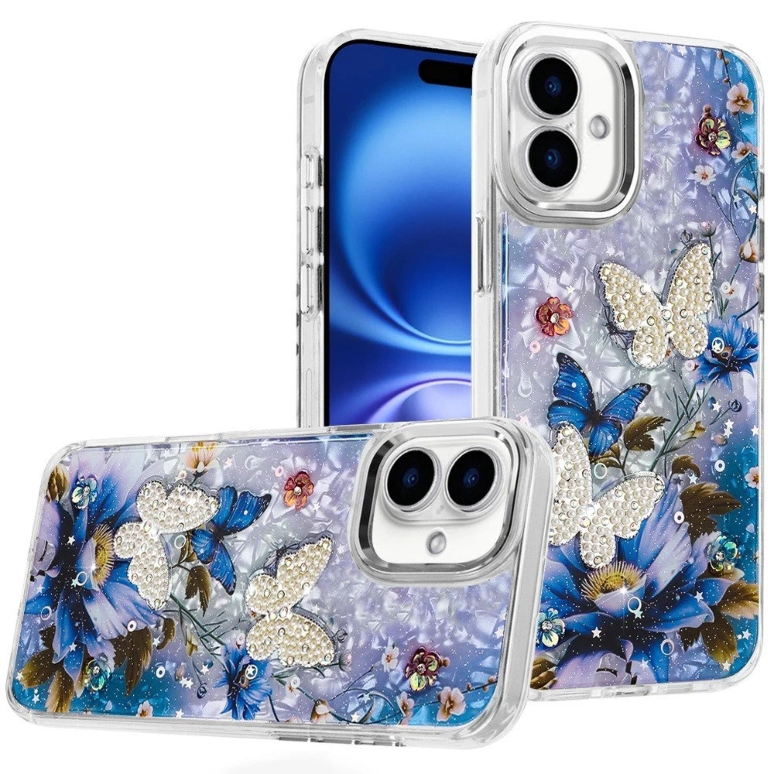Kitcheniva - Epoxy Glitter with 3D Beaded Butterflies Plus Tempered Glass For iPhone 17 1 - Multicolor price history on PriceWatchPro
