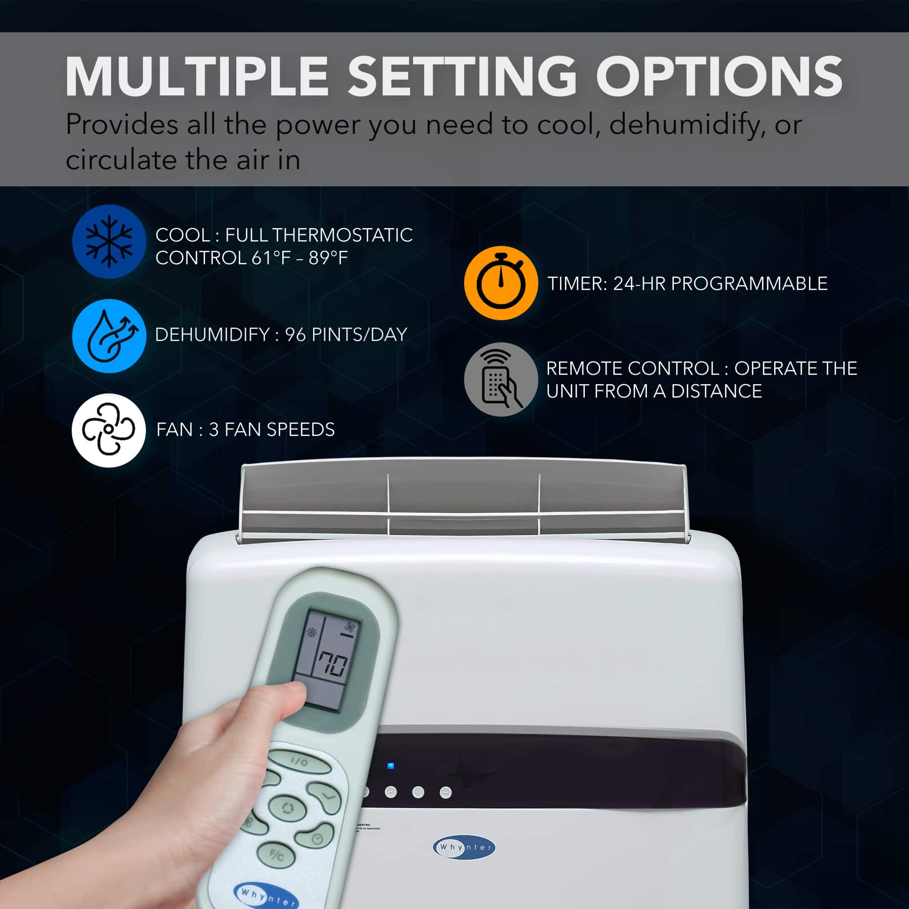 Left. Whynter - ARC-12SD 12,000 BTU (6,936 BTU SACC) Dual Hose Cooling Portable Air Conditioner, Dehumidifier, and Fan, up to 400 sq ft - Frost White.