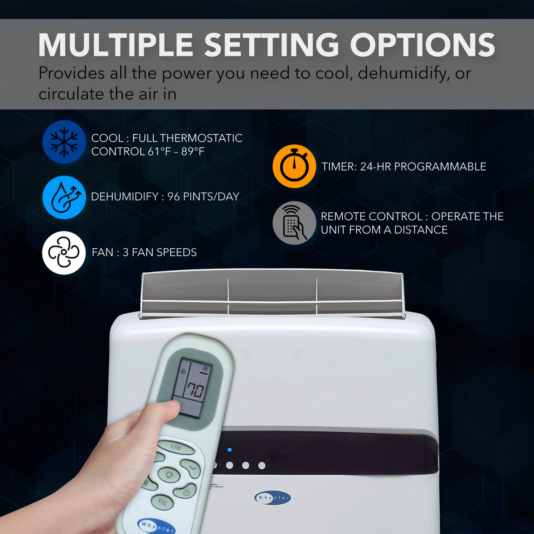 Left. Whynter - ARC-12SD 12,000 BTU (6,936 BTU SACC) Dual Hose Cooling Portable Air Conditioner, Dehumidifier, and Fan, up to 400 sq ft - Frost White.