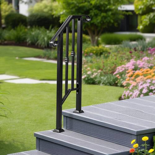 Alt View 8. Winado - 1-Step Handrails Transitional Crimping Handrail w/ Pagoda Decoration Stair Rails for Concrete Step Indoor Outdoor Garden - Black.