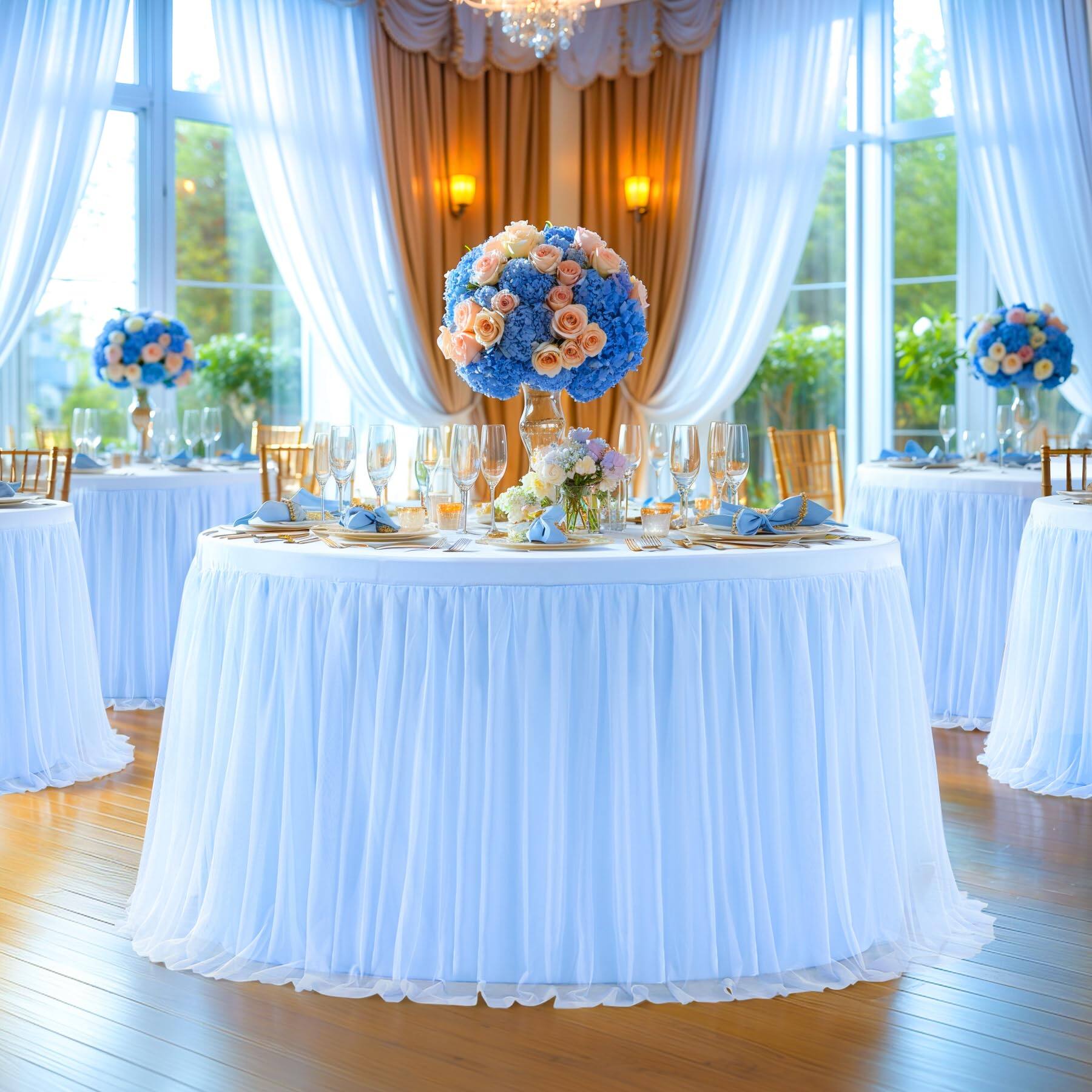 Dapper Styles Tulle Tablecloths Fitted Round Tables Wrinkle Free Light ...