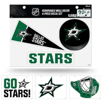 NHL.com
REMOVABLE WALL DECOR
6-PIECE DECAL SET
DALLAS STARS™
STARS™
GO STARS!
STARS™
GO STARS!
STARS™
STARS™