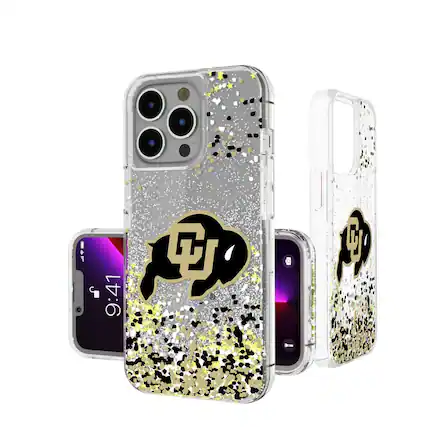 Front. Keyscaper - Colorado Buffaloes iPhone Glitter Case with Confetti Design - 13 Pro Max - Multicolor.