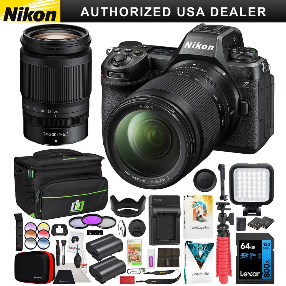 Nikon AUTHORIZED USA DEALER

- Nikon 24-200mm f/4-6.3 VR Lens
- Nikon Z7 Camera
- Decapod Camera Bag
- Decapod Lens Hood
- Decapod Filter Set (UV, CPL, ND)
- Decapod Cleaning Kit
- Decapod Camera Strap
- Decapod Camera Mount
- Decapod Camera Tripod
- Decapod Camera Flash
- Decapod Camera Remote
- Decapod Camera Battery Grip
- Decapod Camera Memory Card (64GB 120MB/s V30 E50 Lexar 800x)
- Decapod Camera Software (PhotoShopPro, VideoStudio)
- Decapod Camera Accessories (Cables, Adapters, etc.)