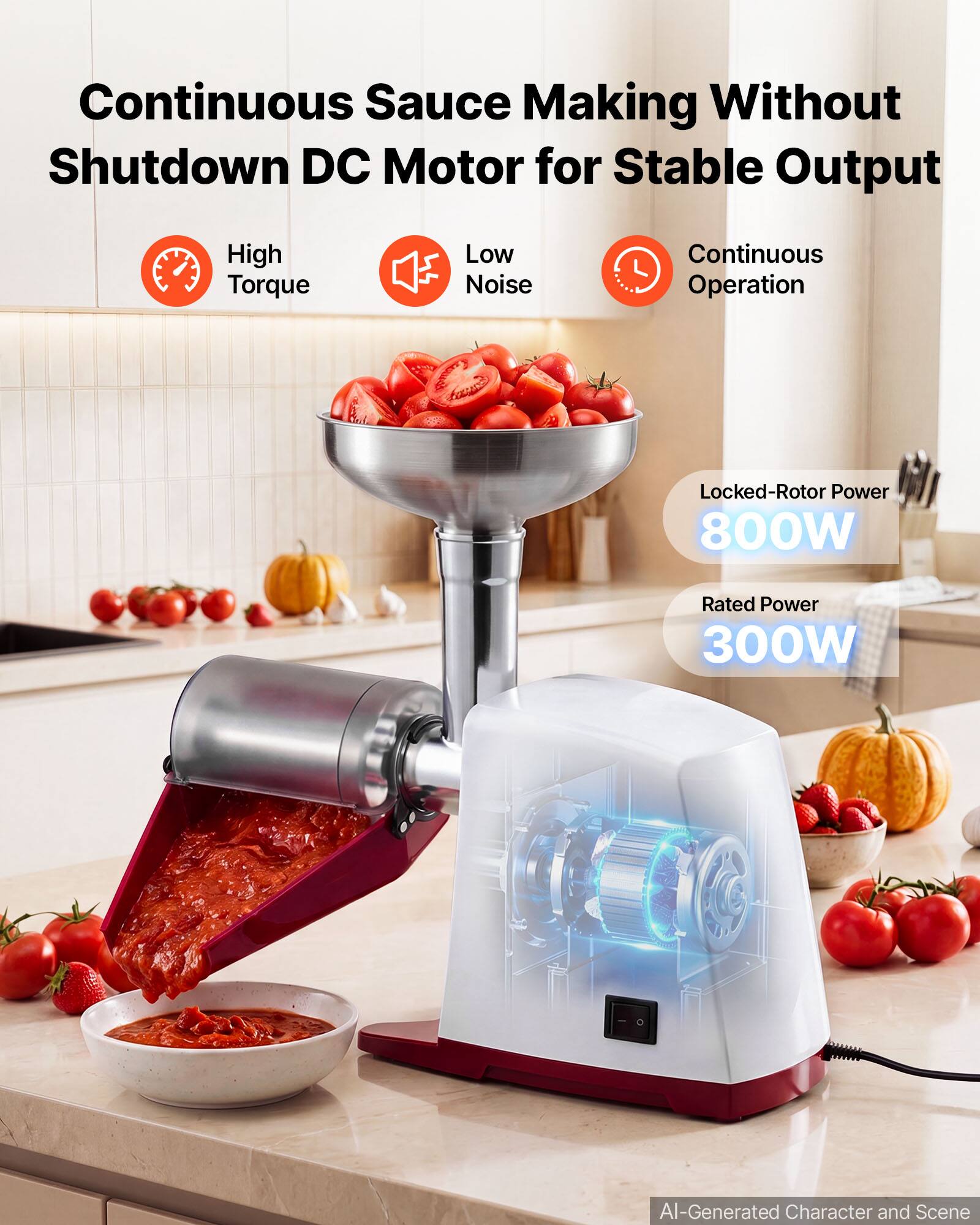 Continuous Sauce Making Without Shutdown DC Motor for Stable Output

High Torque
Low Noise
Continuous Operation

Locked-Rotor Power 800W
Rated Power 300W

AI-Generated Character and Scene
