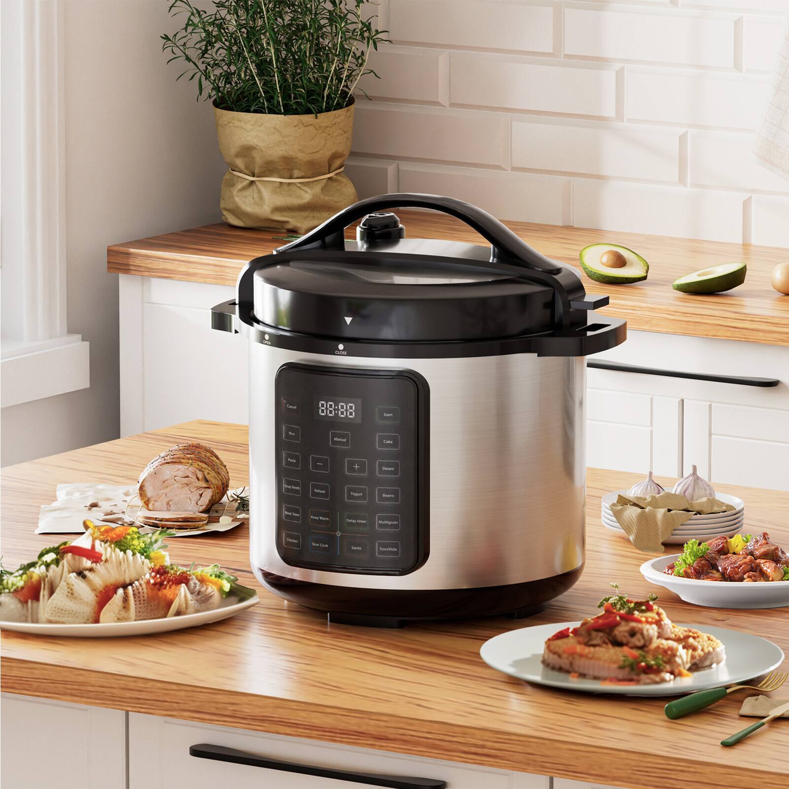 Alt View 5. Bestier - Pressure Cooker 6 QT, Stainless Steel, 9 in 1 Multi Cooker, 12 Safety Features, Ceramic Inner Pot, Rice, Slow Cook - Multi-Color.