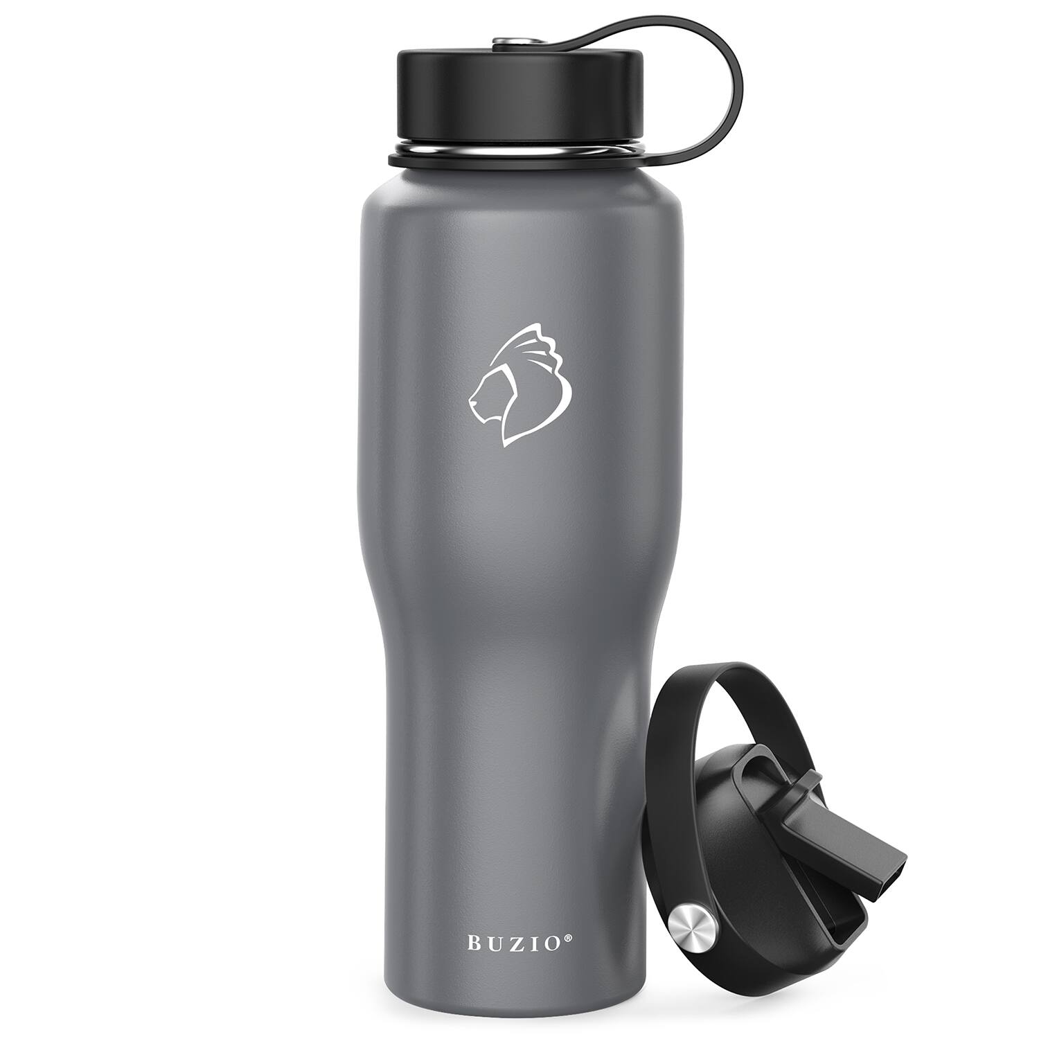Front. Buzio - 32oz Insulated Tumbler with Straw Lid and Flex Lid - Fits in Cup Holder - Gray.