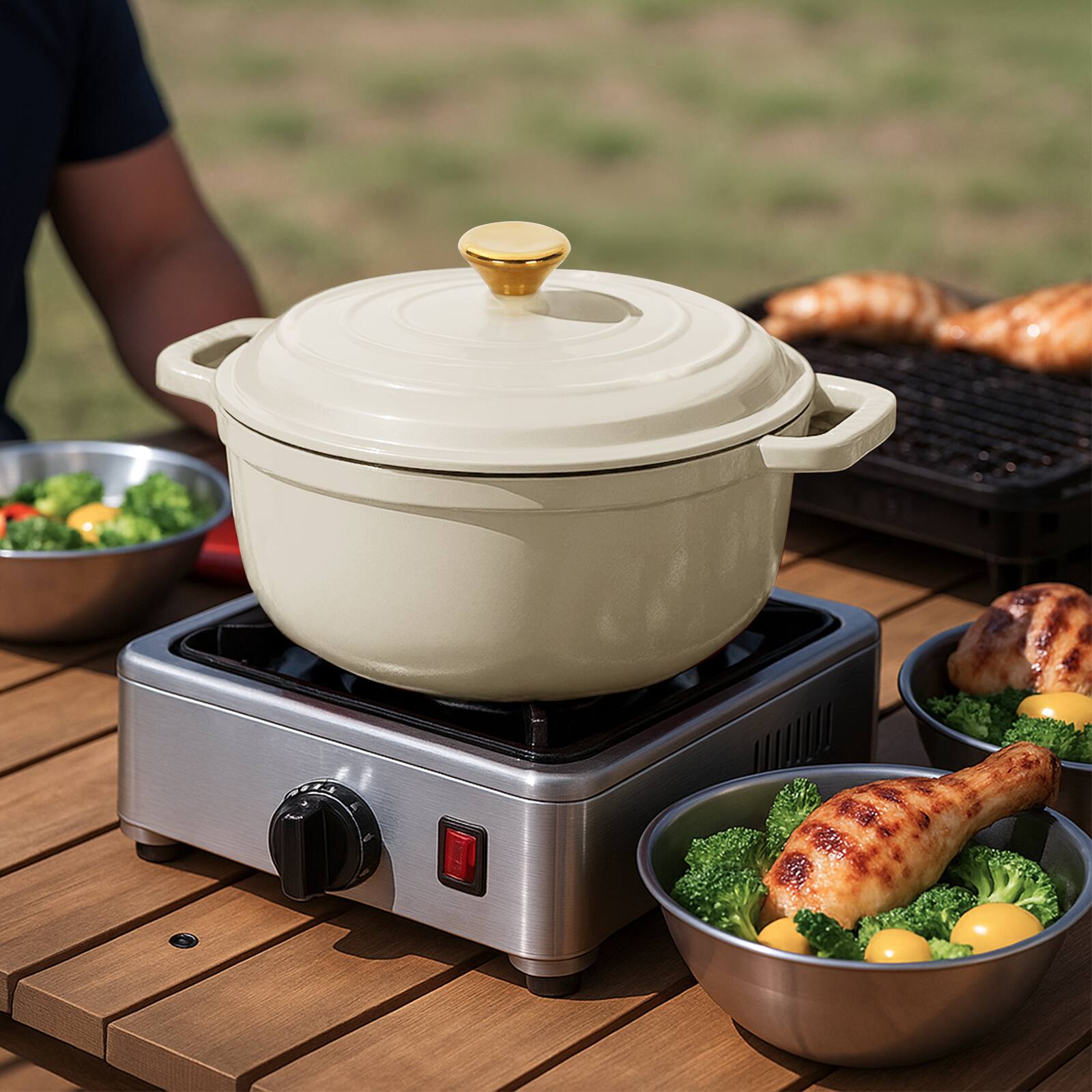 Alt View 9. Winado - 5QT Dutch Oven Enameled Cast Iron Bread Oven with Lid for Sourdough Baking - Cream white.