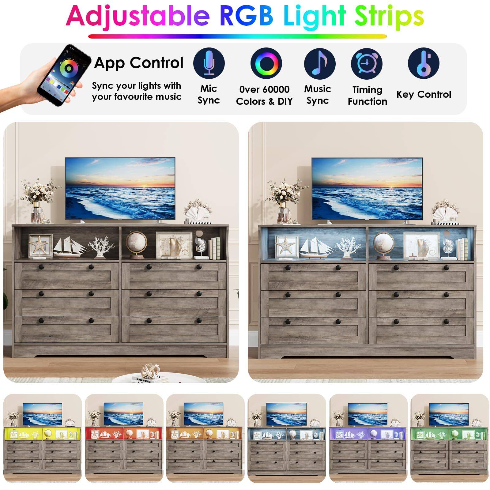 Adjustable RGB Light Strips

App Control  
Sync your lights with your favourite music

Mic Sync

Over 60000 Colors & DIY

Music Sync

Timing Function

Key Control