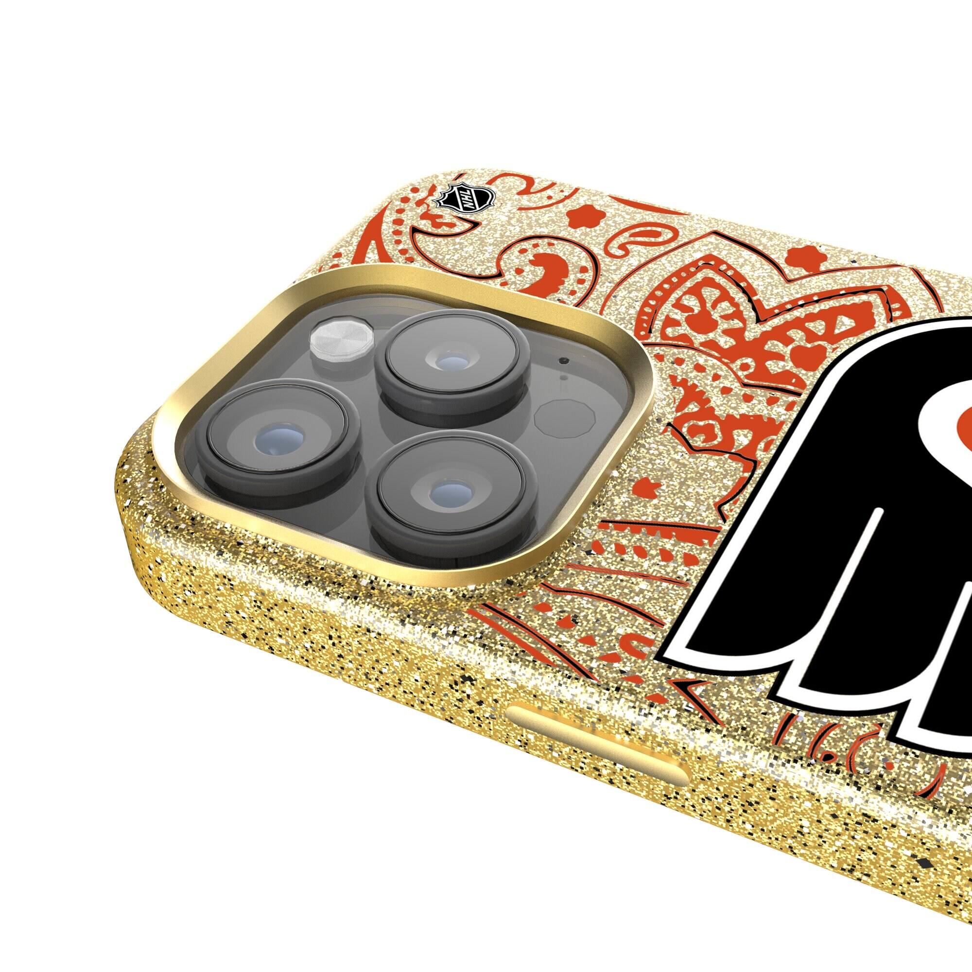 Alt View 3. Keyscaper - Gold Philadelphia Flyers Paisley Bling iPhone Case - 16 Pro - Gold.