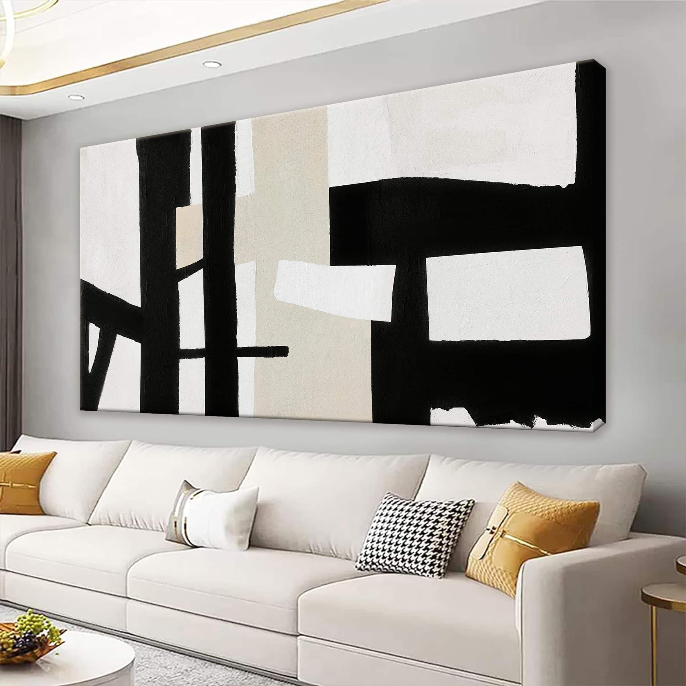 Hirose Alice - QSQ Large Abstract Wall Art 29 x Modern Painting Black White Living Room Office Bedroom Decor - white 48"L x 24"W