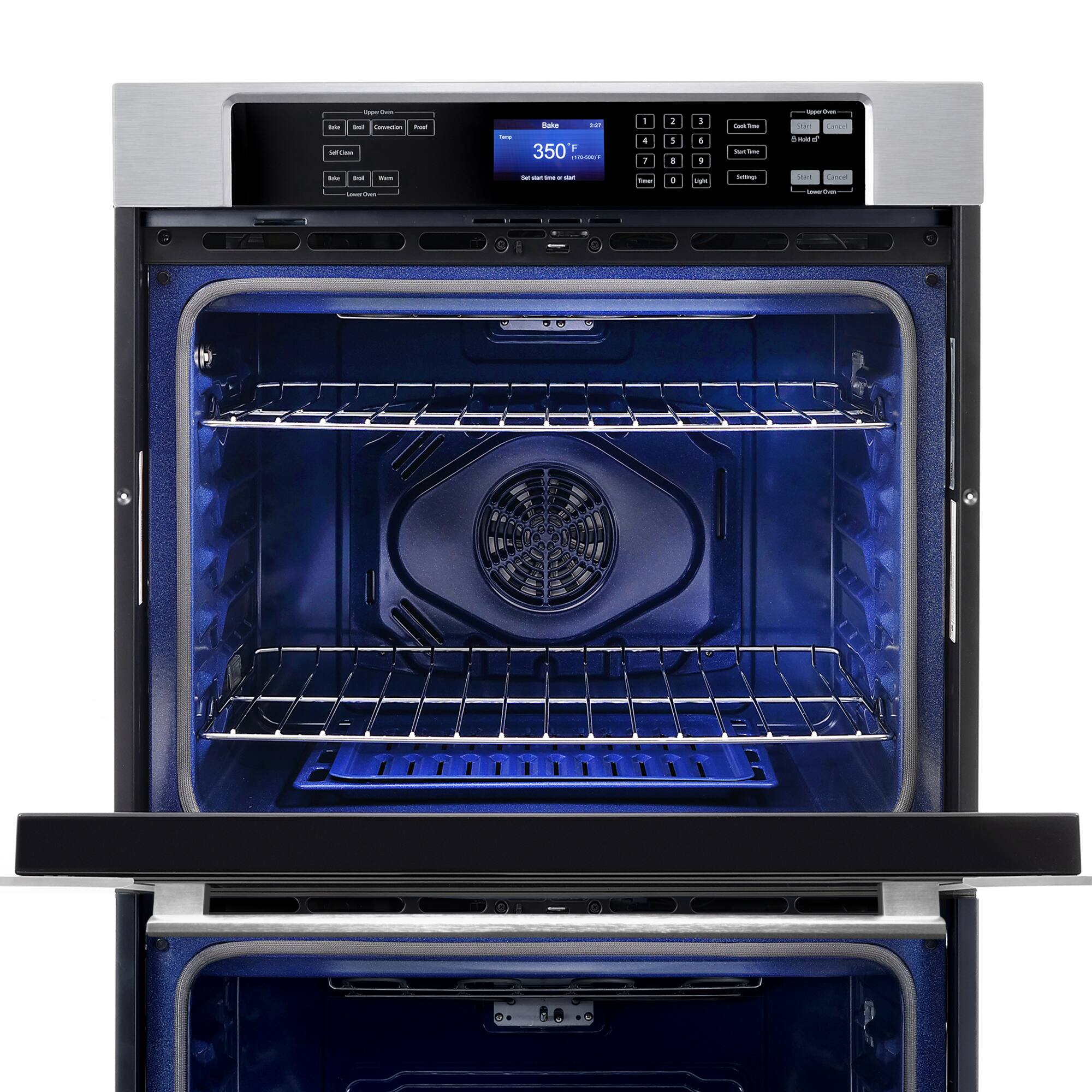 Alt View 4. COSMO - COS-30EDWC 30 in. Haven Collection Double Electric Wall Oven, True Convection, Blue Porcelain, Self Cleaning - Stainless Steel.