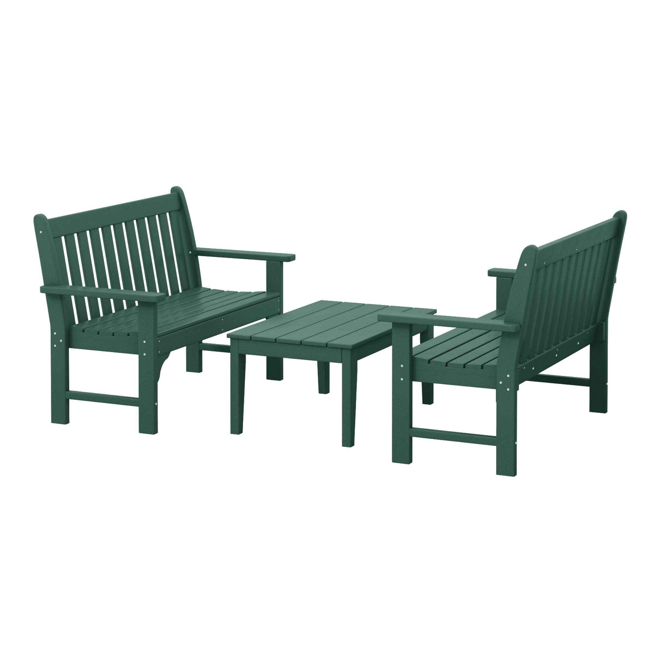 WestinTrends - Malibu 3-Piece HDPE Outdoor Patio Furniture Couch and Coffee Table Set - Dark Green