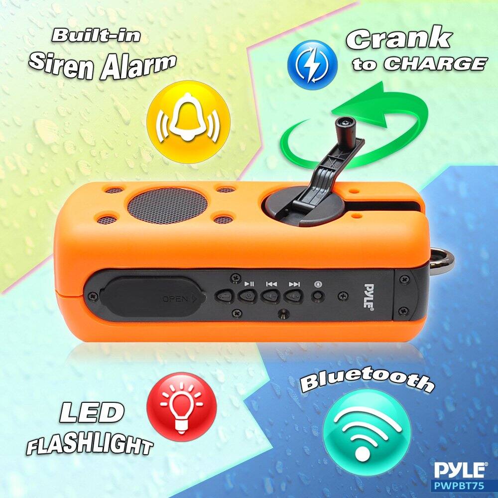 Built-in Siren Alarm  
Crank to CHARGE  
LED FLASHLIGHT  
Bluetooth  
PYLE PWPBT75