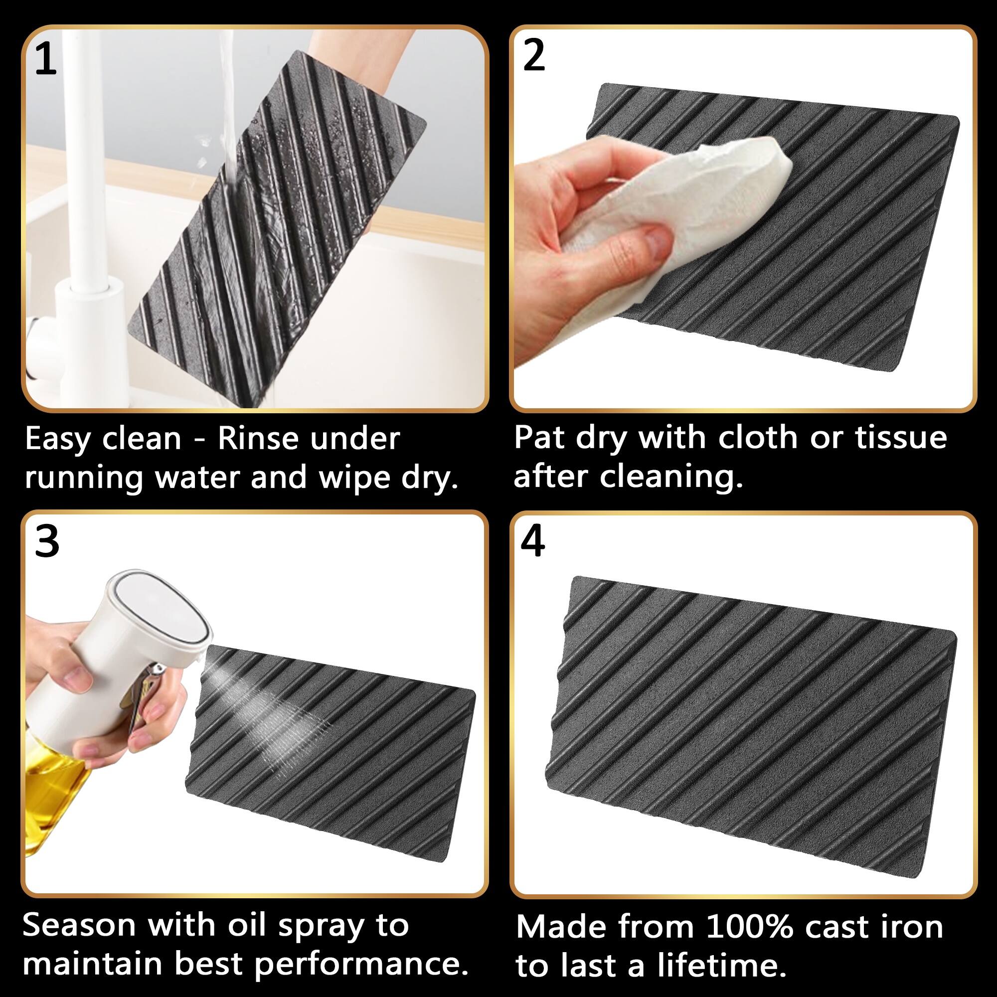 Back. Gourmet Easy - 3lb Cast Iron Grill Press, Heavy Duty Smash Burger Press for Griddle Heat Resistant Handle, Burger Smasher - Black.