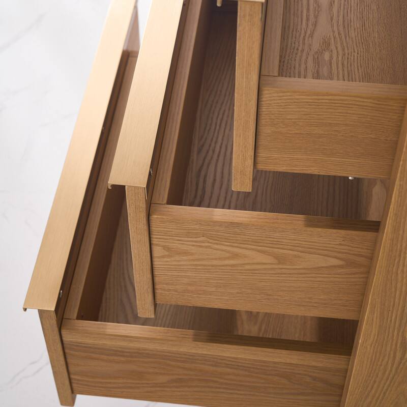 Alt View 4. WELLFOR - 48 in Freestanding Solid Wood Bathroom Vanity with Carrara White Quartz Vanity Top & 6 Soft-Close Drawers and Backsplash - Oak.