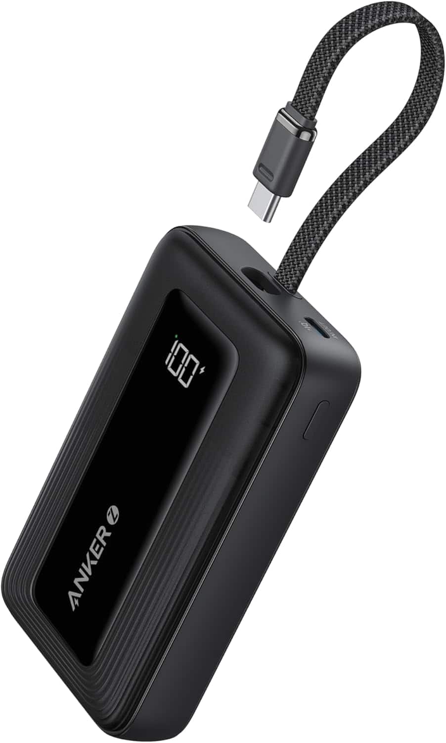 Front. Anker - Anker Zolo Portable charger (10K, 35W, Built-In Dual USB-C Cables) - Black.