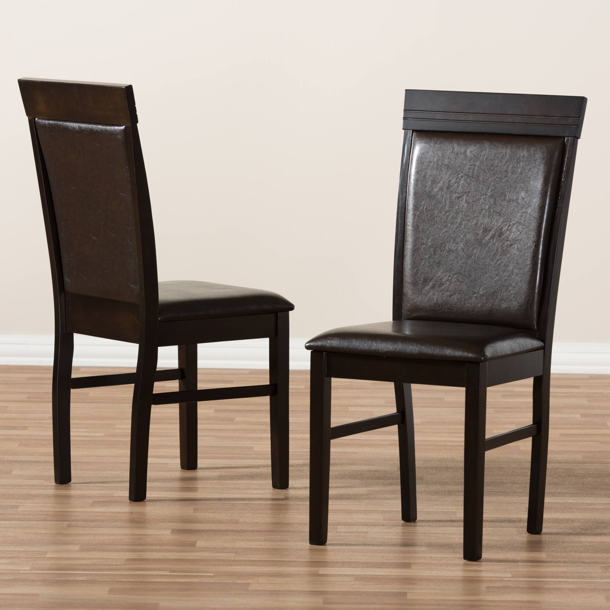 Alt View 2. Baxton Studio - Set of 2 Thea Modern and Contemporary Faux Leather Upholstered Dining Chairs - Dark Brown.