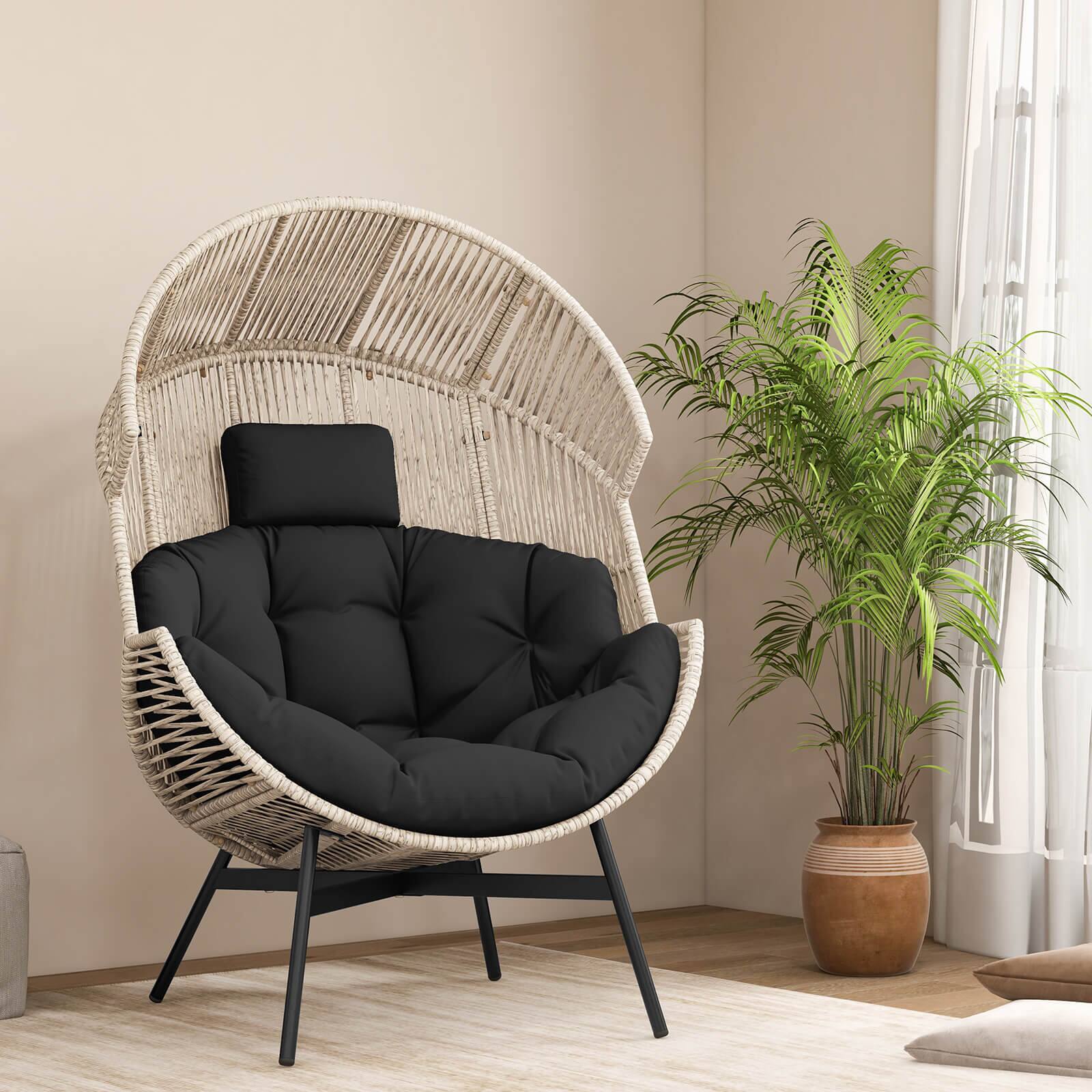 Alt View 1. Costway - Costway Oversized Egg Style Chair with Cushions & Headrest Heavy-Duty Metal Frame for Yard - Black.