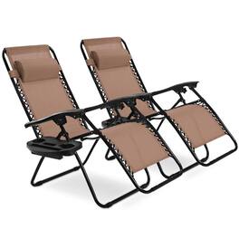Pefilos - 2 Pieces Folding Lounge Chair with Zero Gravity- Oversized Padded Zero Gravity Chair, Foldable Patio Recliner - Brown