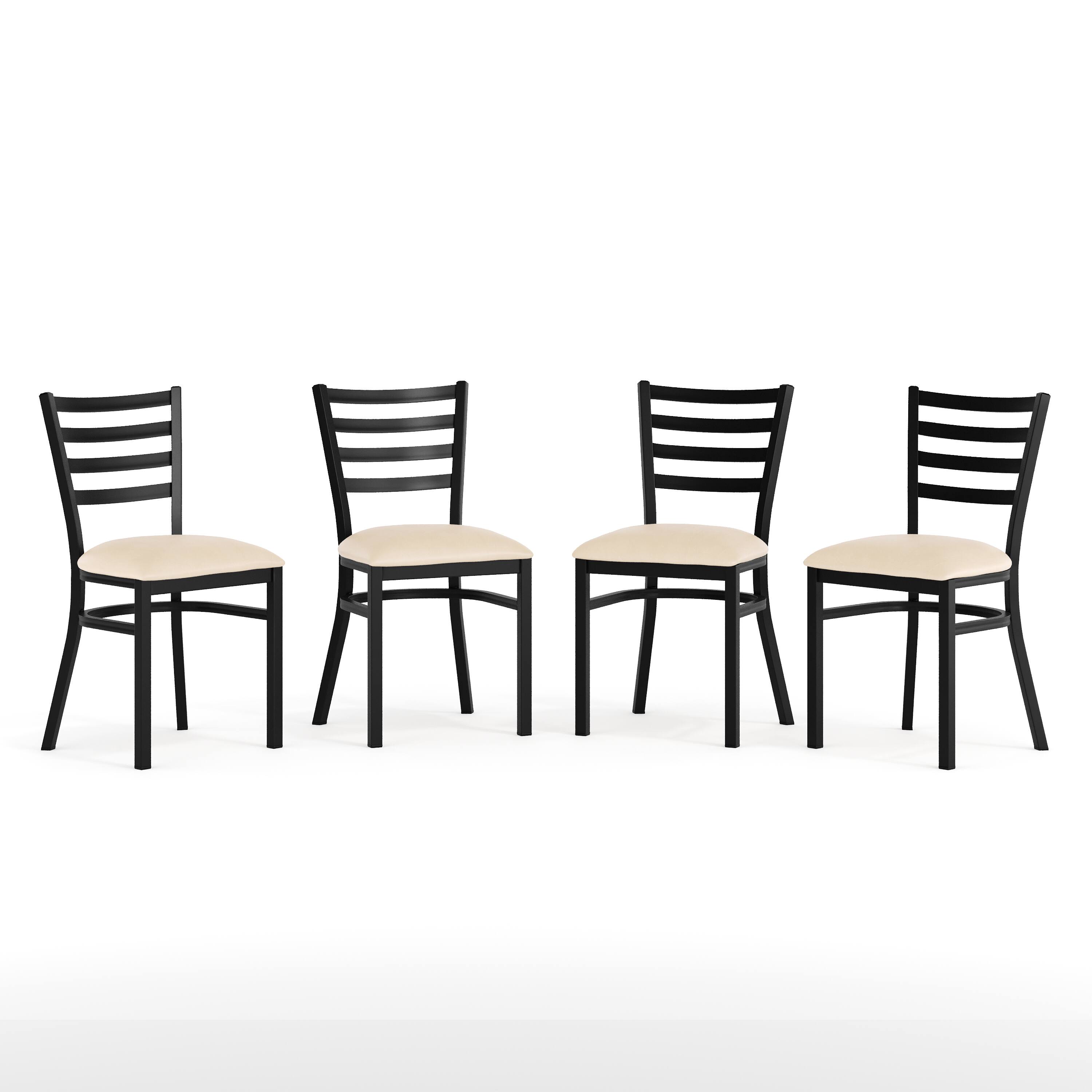 Alt View 10. Emma + Oliver - 4 Pack Ladder Back Metal Restaurant Chair - Upholstered Seat - Tan Vinyl Seat/Black Metal Frame.