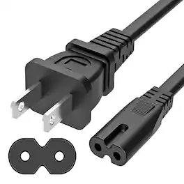 5 CORE - 2 Prong AC Power Cord 12Ft Replacement TV PlayStation PS4 PS5 Cable Speaker Monitor Xbox - Black