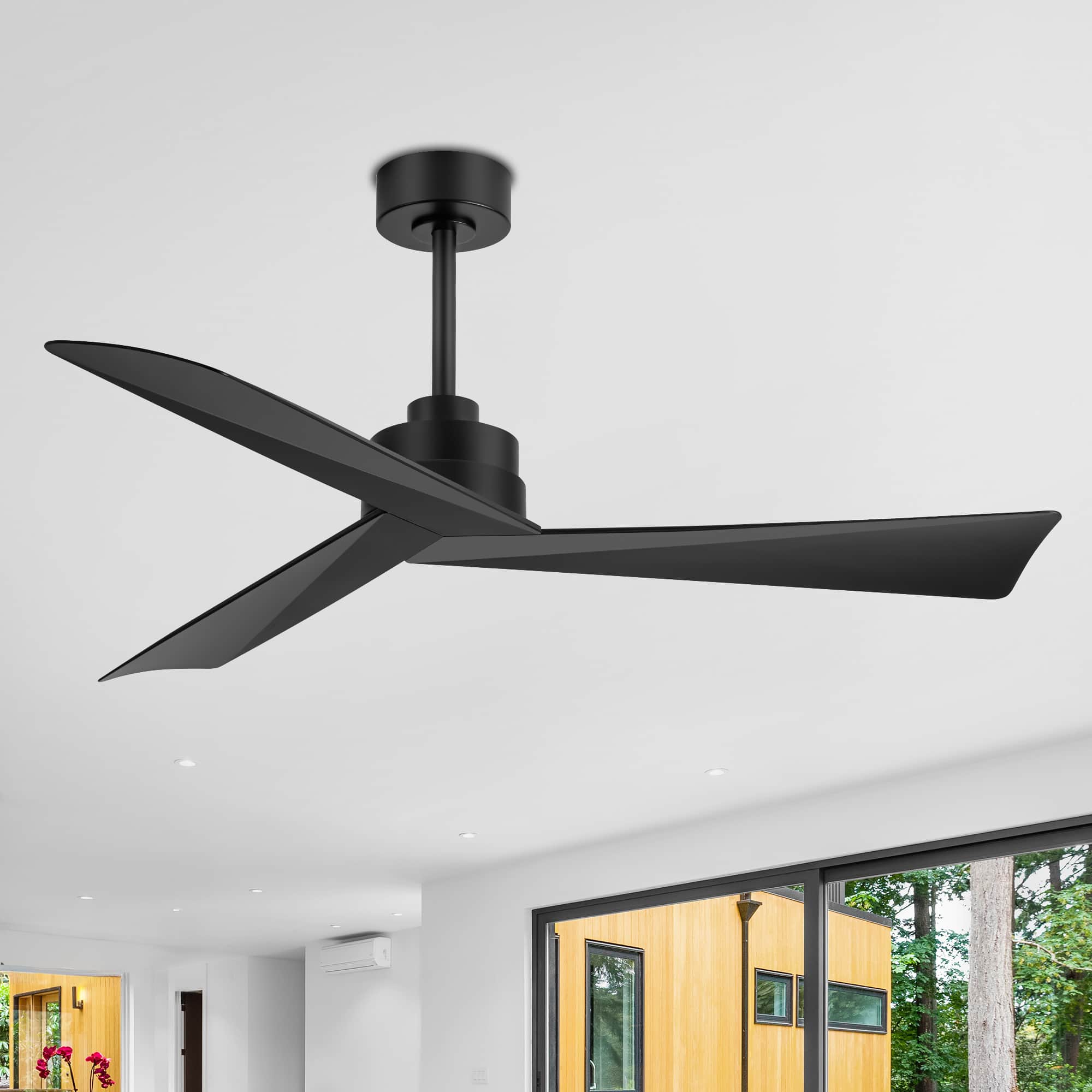 Front. Breezary - 52-Inch Lightless Ceiling Fan with 3-Blade, 5"/10" Downrods, 6-Speed DC Motor, Remote Control & Memory Function - Matte Black.