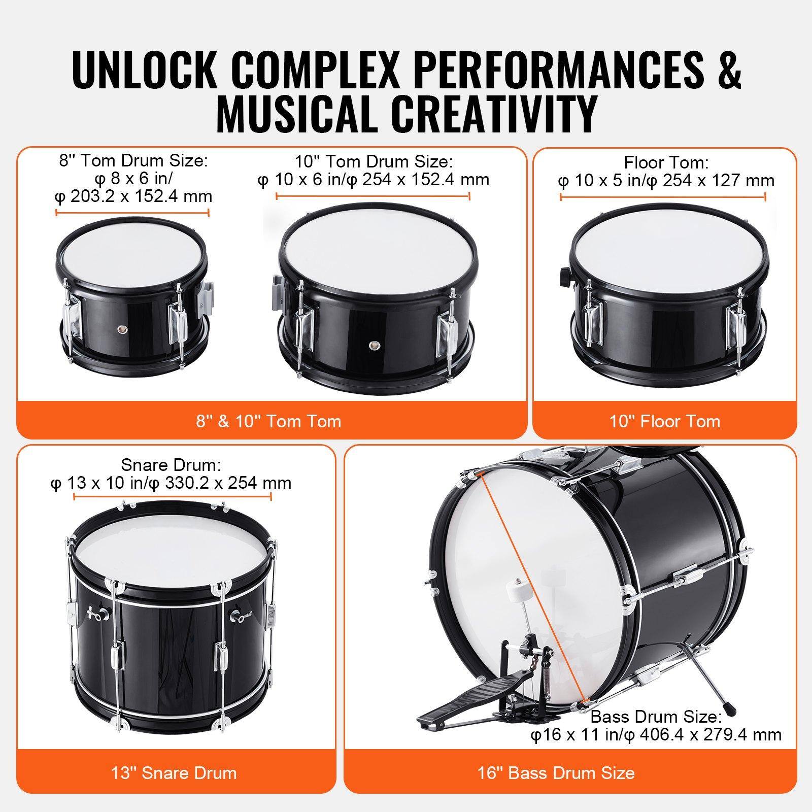 UNLOCK COMPLEX PERFORMANCES & MUSICAL CREATIVITY

8" Tom Drum Size:  
Ø 8 x 6 in / Ø 203.2 x 152.4 mm

10" Tom Drum Size:  
Ø 10 x 6 in / Ø 254 x 152.4 mm

Floor Tom:  
Ø 10 x 5 in / Ø 254 x 127 mm

8" & 10" Tom Tom

10" Floor Tom

Snare Drum:  
Ø 13 x 10 in / Ø 330.2 x 254 mm

13" Snare Drum

Bass Drum Size:  
Ø 16 x 11 in / Ø 406.4 x 279.4 mm

16" Bass Drum Size