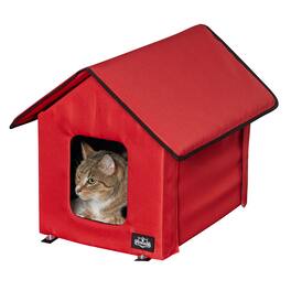 PetMaker - Heated Cat House Double-Door Cat Bed with Zippered Roof, Pet Heating Pad, and Sherpa Cover for Garage or Porch