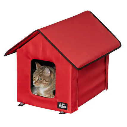 Front. PetMaker - Heated Cat House Double-Door Cat Bed with Zippered Roof, Pet Heating Pad, and Sherpa Cover for Garage or Porch.
