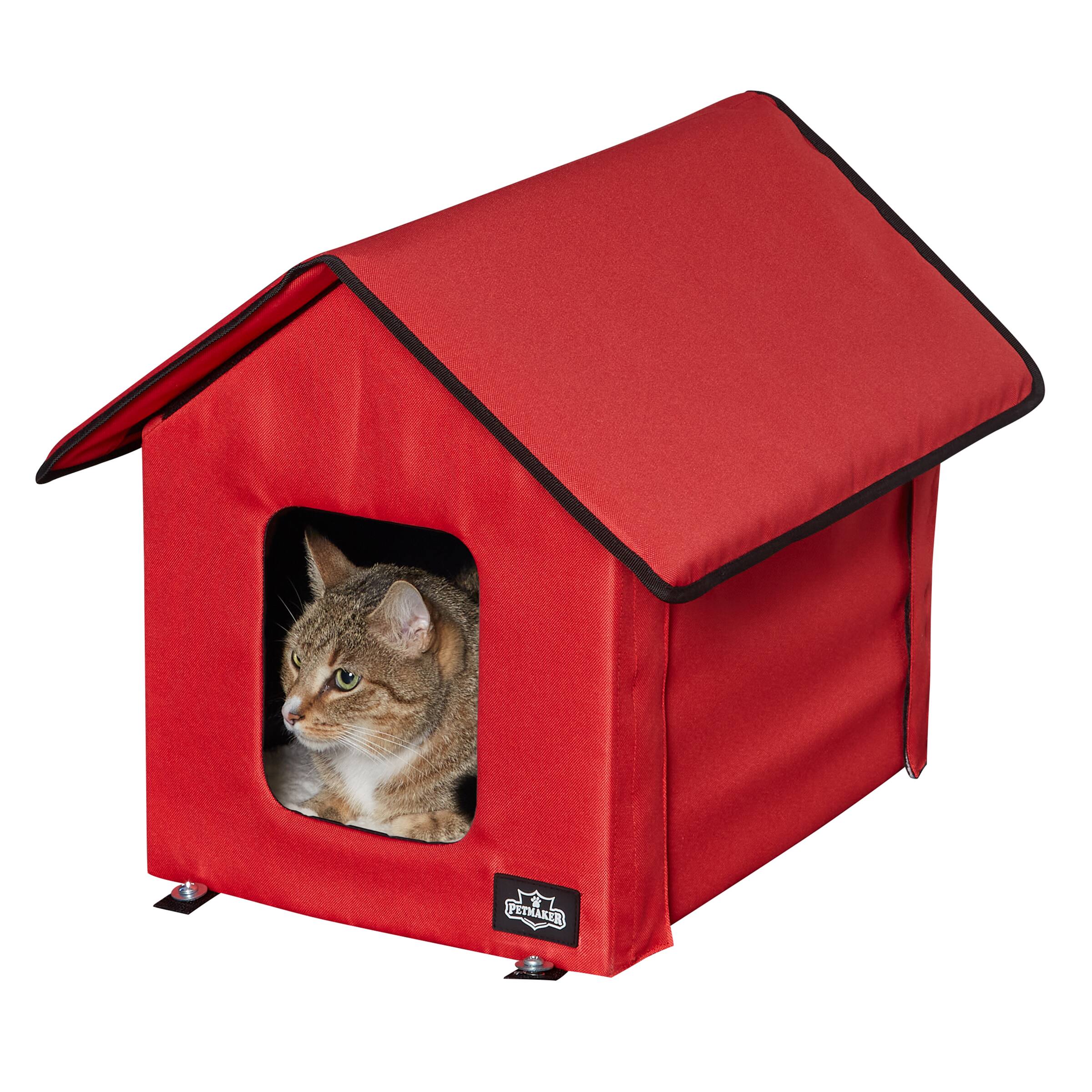 Front. PetMaker - Heated Cat House Double-Door Cat Bed with Zippered Roof, Pet Heating Pad, and Sherpa Cover for Garage or Porch.