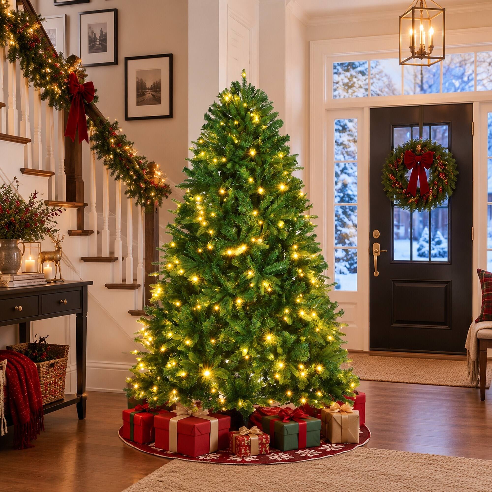 Alt View 1. RYHNUYNE - 6FT Pre-Lit Artificial Christmas Tree With 340 Warm White and Multi-Color Chasing LED Lights, PE and PVC Tips - Green.
