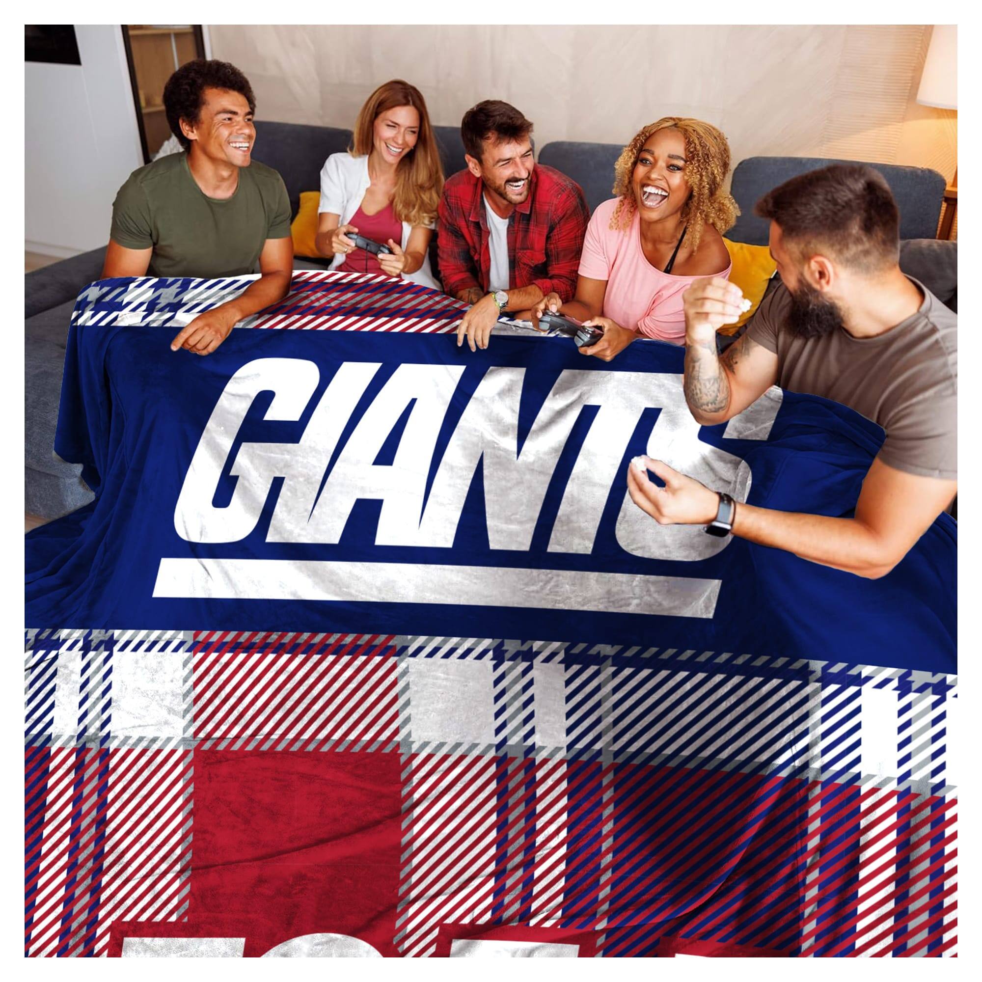 Alt View 1. Pegasus - New York Giants 66" x 95" Oversized Plaid FAN-mily Ultra Cozy Blanket - Multicolor.