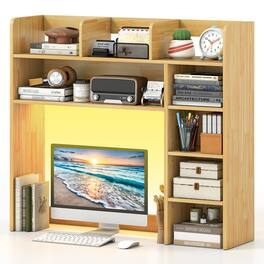 Gymax - 5-Tier Desktop Shelf with RGB Light Strip 35.5'' Desktop Bookshelf with 3 Shelves - Beige