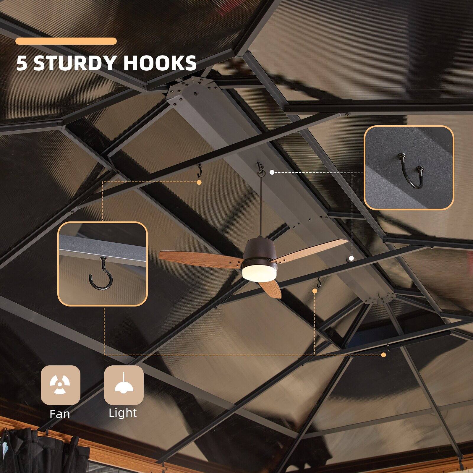5 STURDY HOOKS
Fan
Light