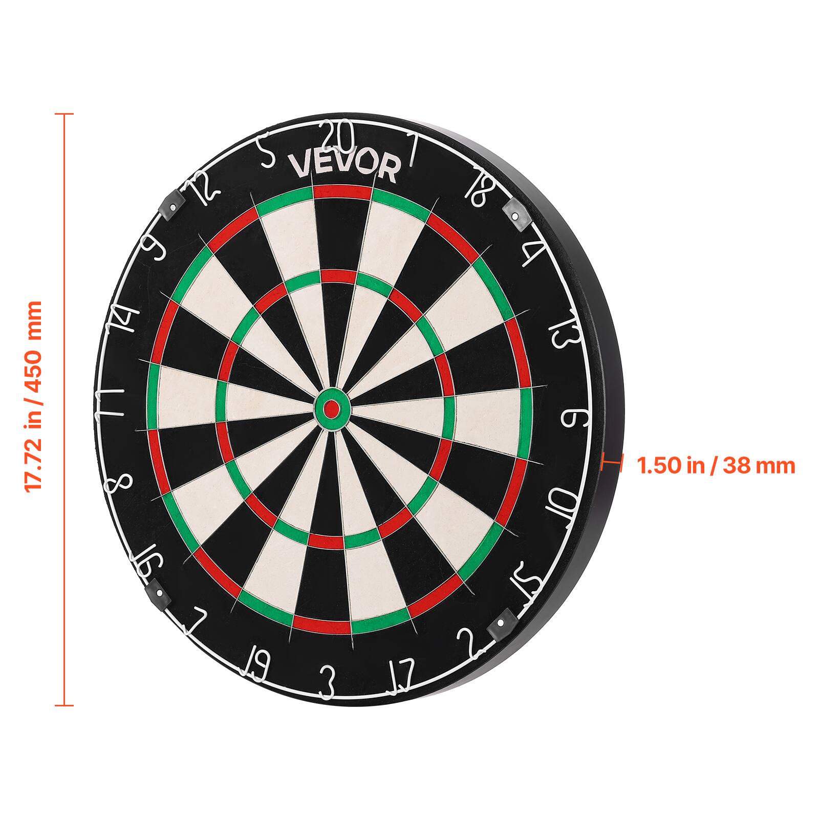 Sure, here is the corrected and grouped text from the image:

- VEVO
- 17.72 in / 450 mm
- 1.50 in / 38 mm