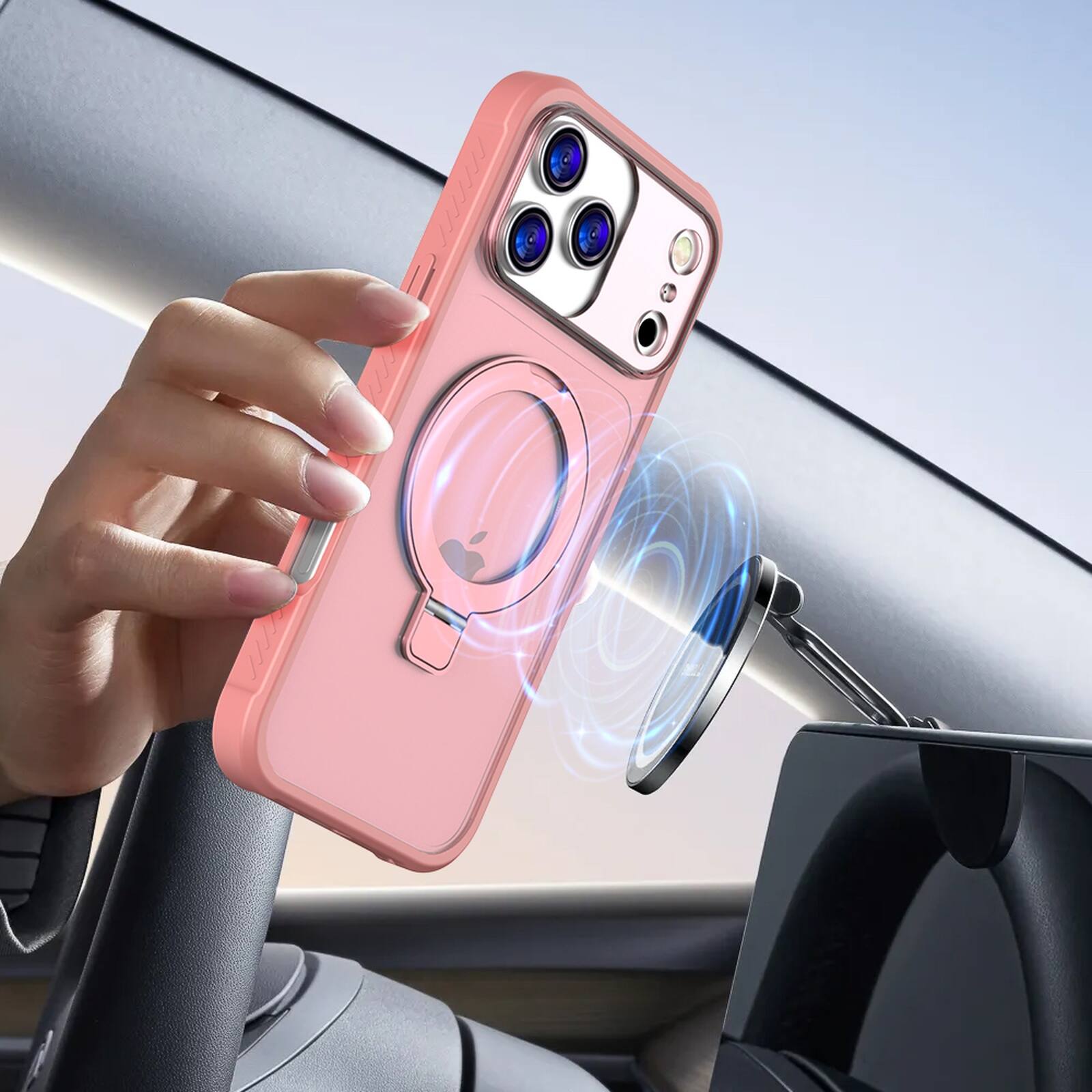 Alt View 1. Dteck - Matte Case for Apple iPhone 17 Pro Max,Compatible with Mag-Safe,Rugged PC+TPU Cover with Invisible Ring Stand - Pink.