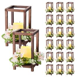 VEVOR - 20 Set/60 Pcs Wooden Wedding Lantern Centerpiece, Includes 20 Wooden Lantern Candle Holder 20 Flameless LED Candle - Brown