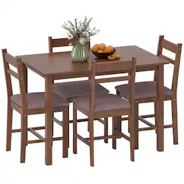 PULUZ - 5-Piece Solid Wood Dining Table Set for 4, Farmhouse Kitchen Table with Upholstered Chairs for Dining Room - Light Brown