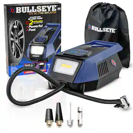 Bullseye - Corded Tire Inflator 12V DC 150 PSI Portable Air Compressor with Digital Gauge and Auto Shutoff, Blue