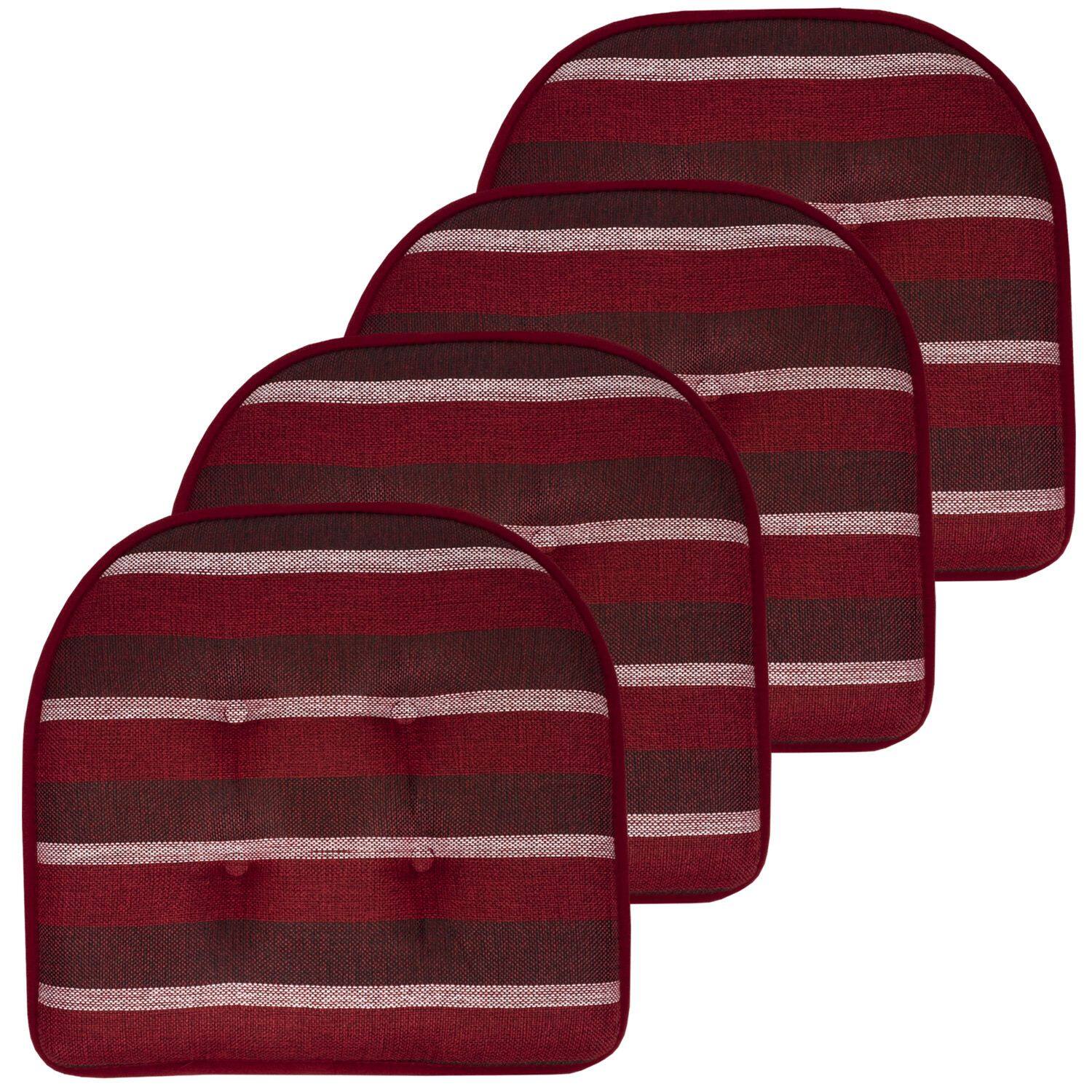 Front. Sweet Home Collection - Bradford Striped U Shaped Memory Foam 17" x 16" Chair Cushion, 4-Pack - Burgundy.