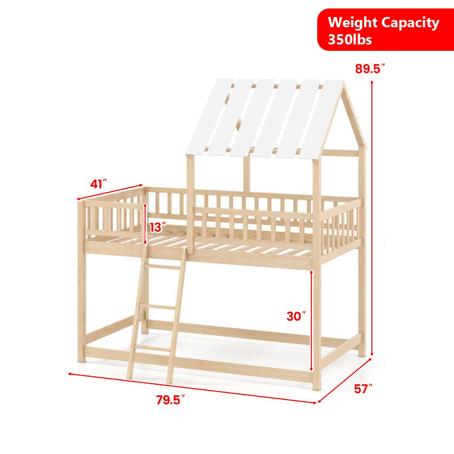 Weight Capacity: 350lbs  
89.5"  
41"  
13"  
30"  
79.5"  
57"