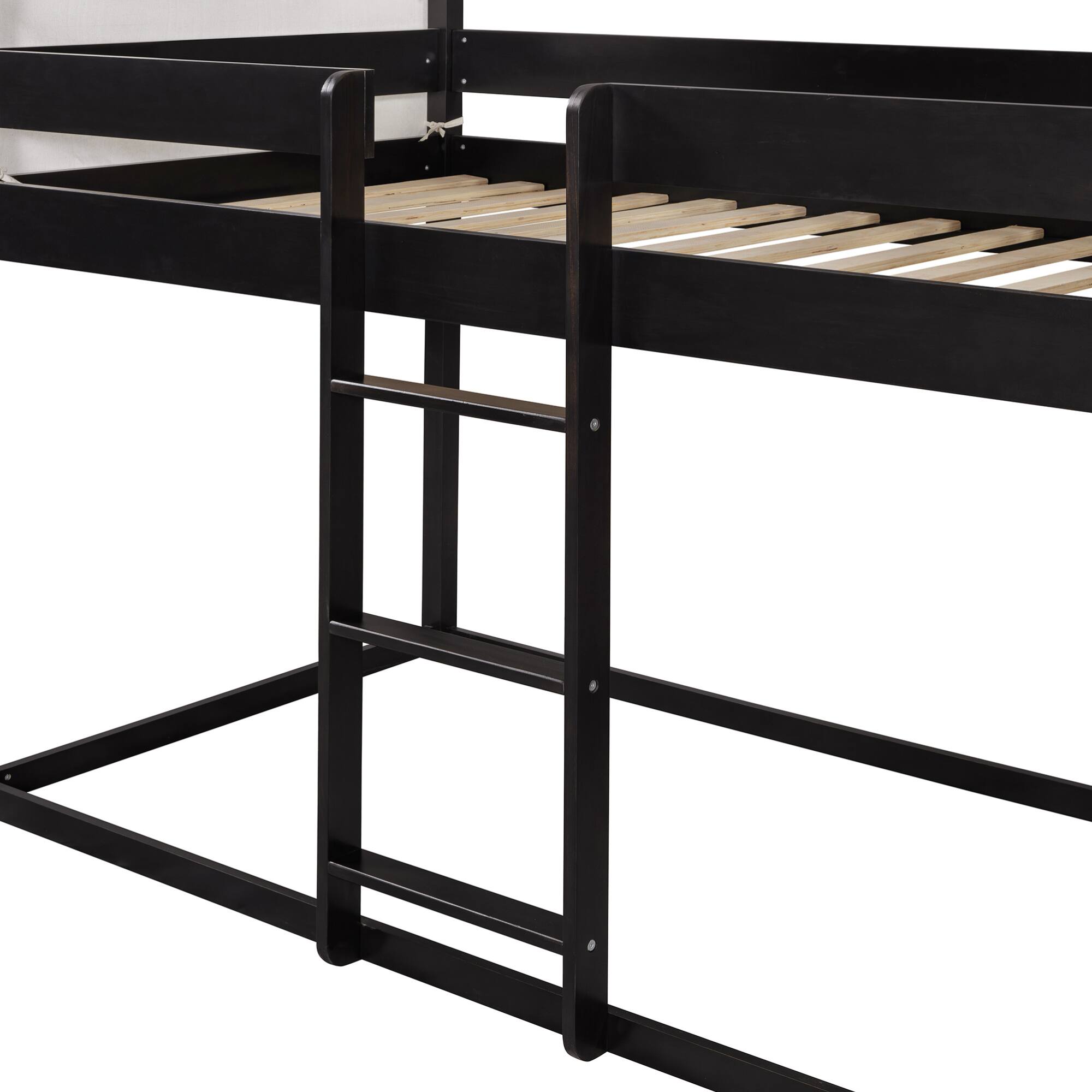 Alt View 6. GOODSILO - Space-Saving Twin Over Twin Wooden Bunk Bed with Playful Tent Design for Kids - Espresso.