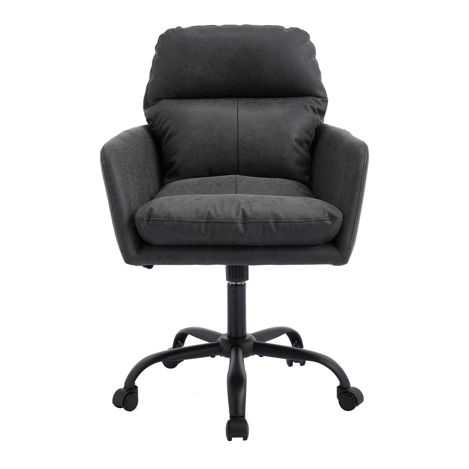 Alt View 2. Forest'nSky - Black Artificial Leather Office Chair, Height-Adjustable with Black Base for Home & Office - Black.