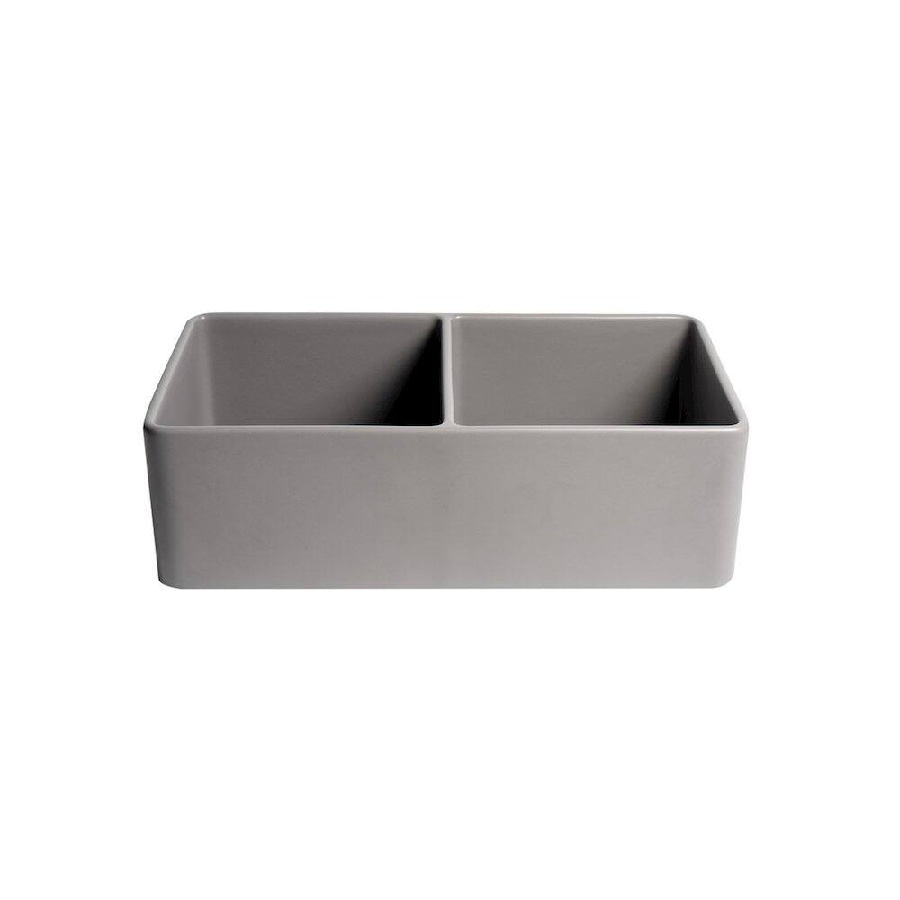 Alt View 1. Alfi - Gray Matte Smooth Apron 33" x 18" Double Bowl Fireclay Farm Sink - Gray.
