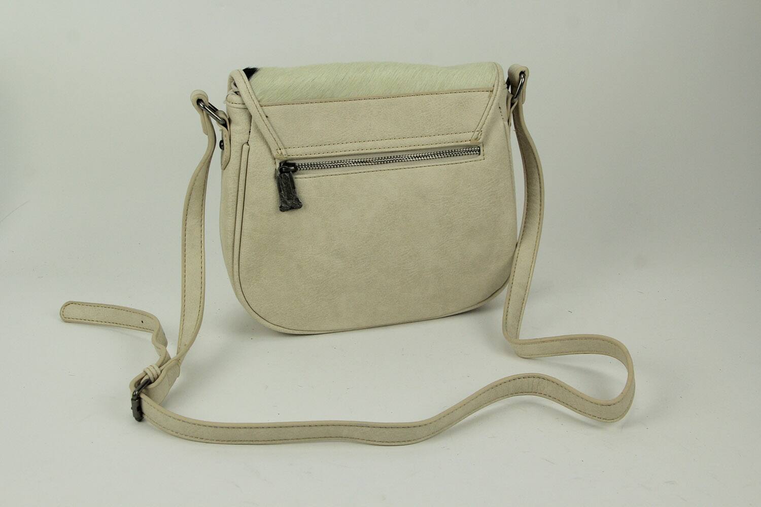Alt View 1. Trinity Ranch - Montana West Trinity Ranch Hair-On Leather Trim Tooled Crossbody Saddle Bag - Beige.