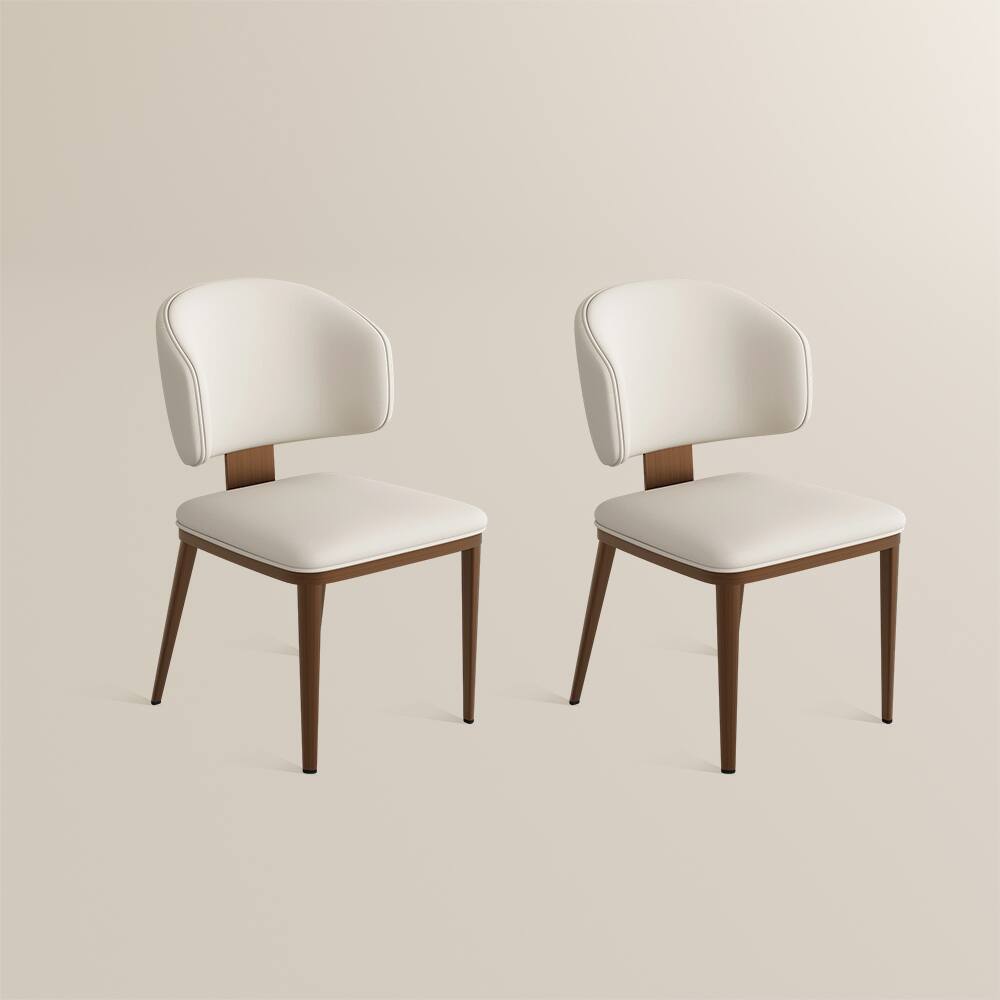 Alt View 6. POVISON - Modern Upholstered Dining Chairs Set of 2, Faux Leather Accent Chairs, Side Chairs with Curved Back, Fully Assembled - Beige & Bronze.