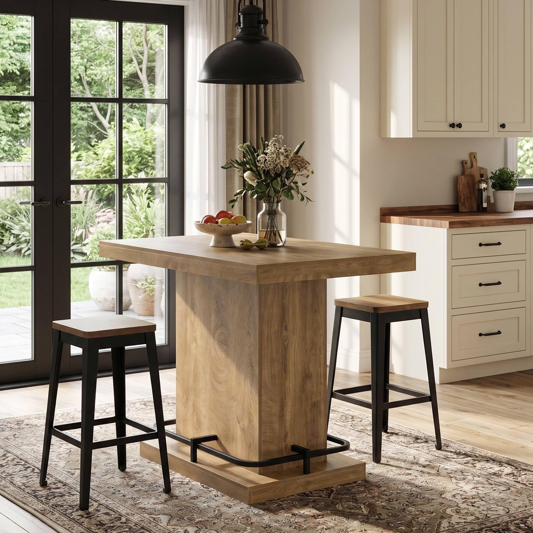 Back. Tribesigns - 47" Dining Table for 4, Farmhouse Rectangular Kitchen Table - Brown.