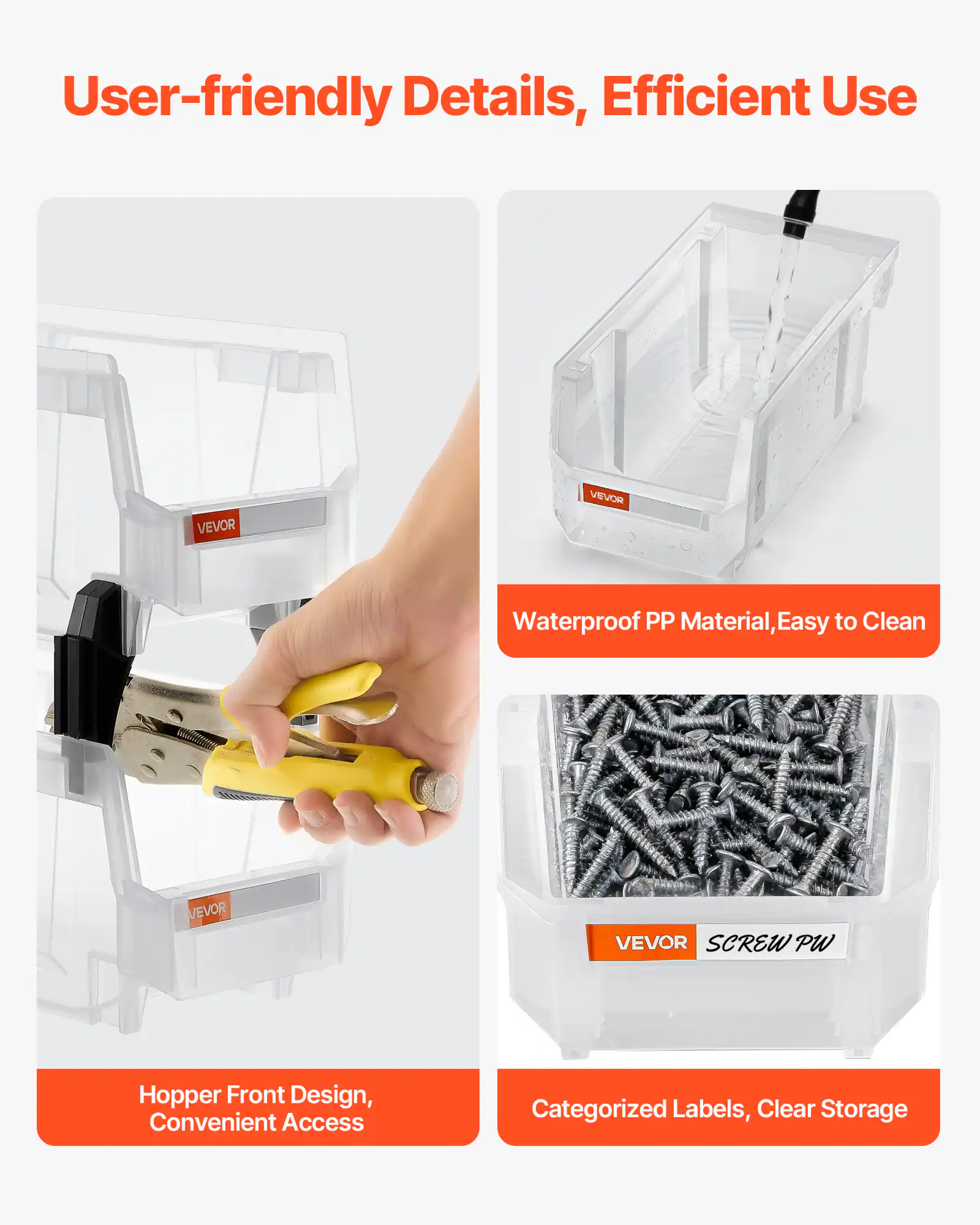 User-friendly Details, Efficient Use

Waterproof PP Material, Easy to Clean

Hopper Front Design, Convenient Access

Categorized Labels, Clear Storage